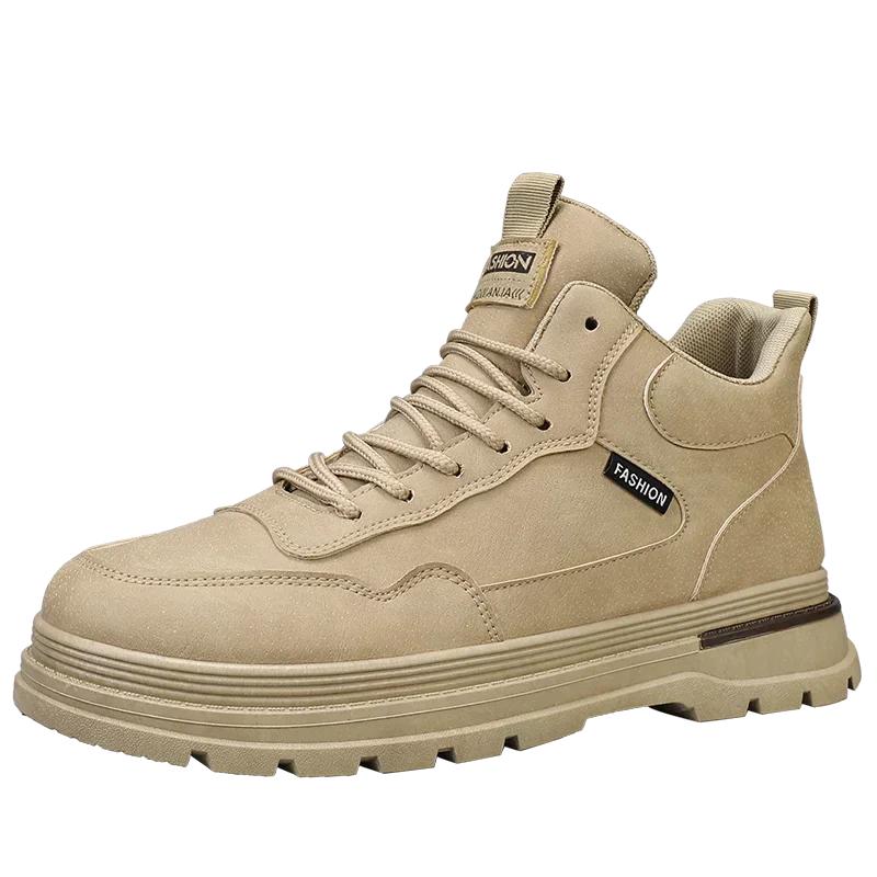 

Новые мужские высокие ботильоны повседневная обувь кожа износостойкая защитная мода универсальные рабочие короткие ботинки для отдыха на открытом воздухе 44 хаки