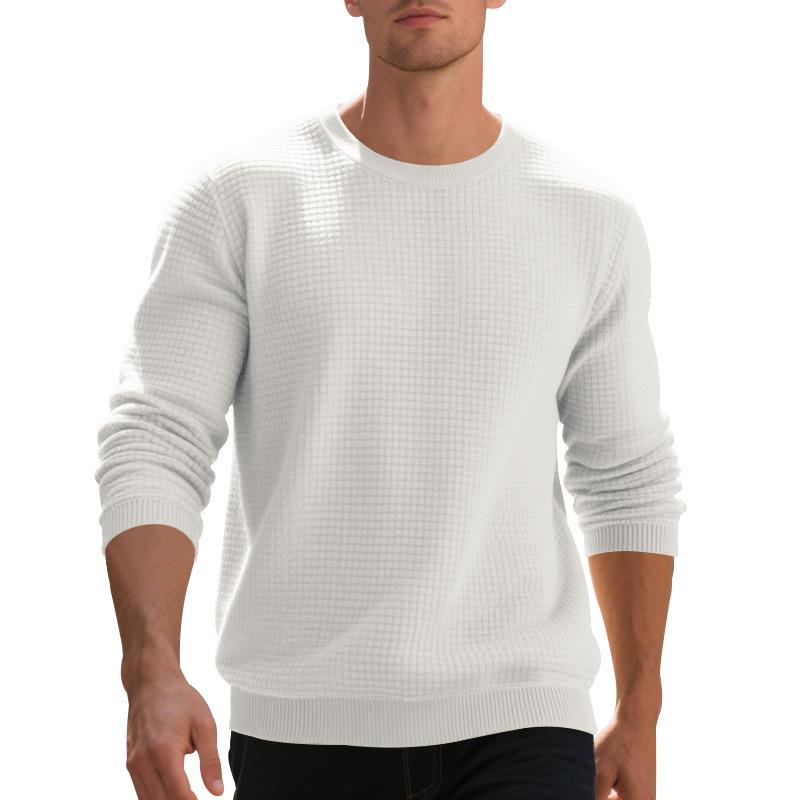Loose-fit casual men's minimalist sports jacquard small check round-neck long-sleeved sweatshirt