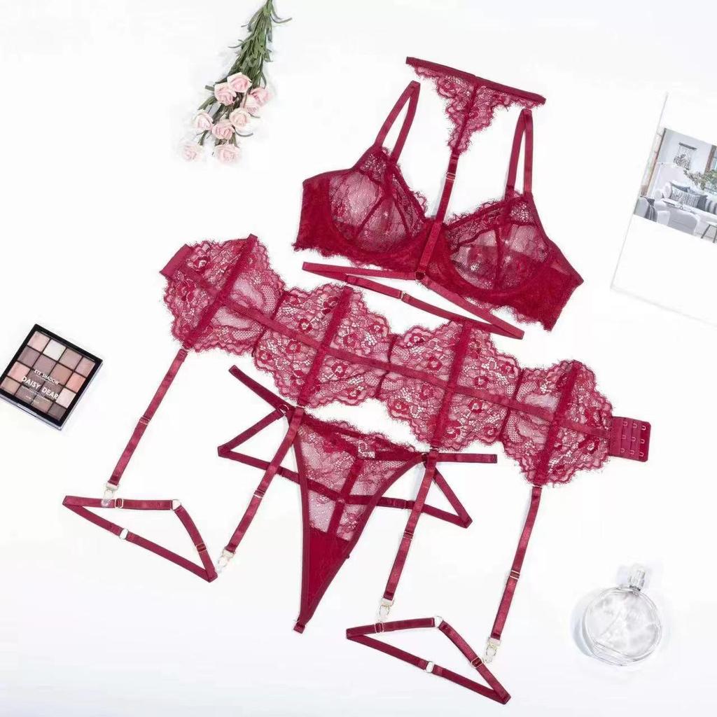 Women's Lace Halter Lingerie & Stocking Set