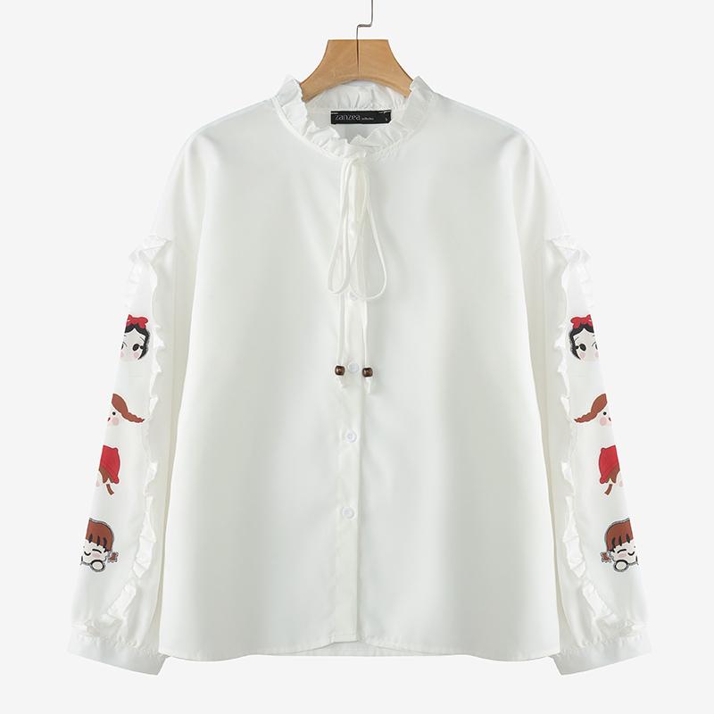 ZANZEA Bluză casual de damă cu gât rotund, imprimeu patchwork, mâneci lungi