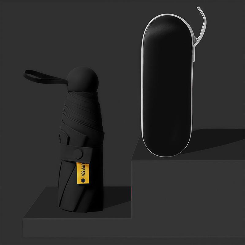 Compact Capsule Sun and Rain Umbrella: Thickened, UV-Protected, Dual-Use, Folding Black Glue Design
