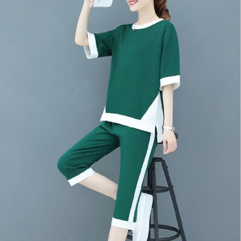 Casual Sportswear Suit for Women Summer Korean Style Loose Fashion Cropped Pants Two-piece Set