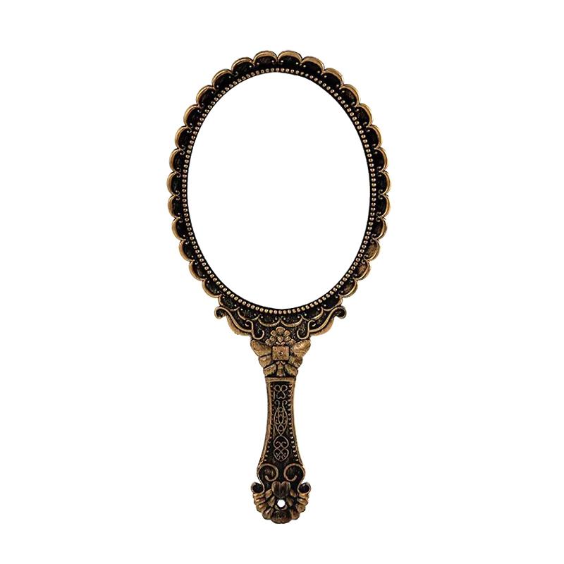 

Portable Vintage Lace Makeup Mirror Hand Hold Oval Round Mirror Noble Restore Ancient Ways Court Mirror Beauty Tool
