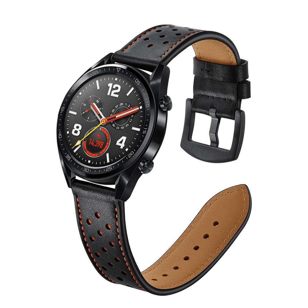 

For Huawei Watch GT 2/1 with Holes Cowhide Genuine Leather Watch Band 22mm Black