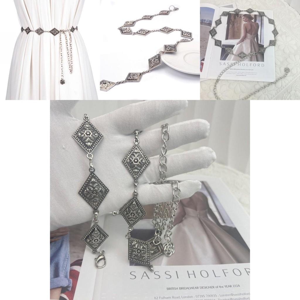 Fashionable Vintage Silver Chain Waist Belt With Floral Design For Women 2023 Trend