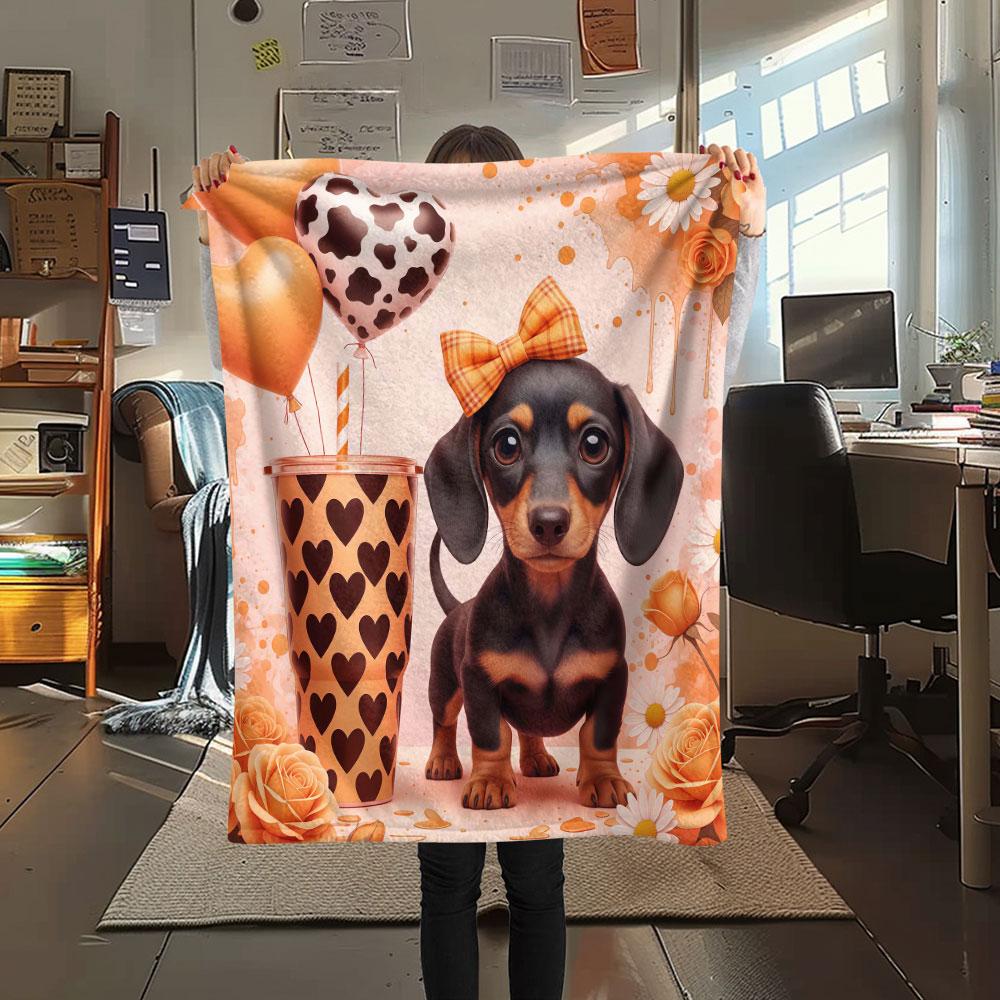 1Pc Dachshund Print Flannel Blanket, High quality Comfortable for All Seasons, Home Decor, Warmth and Comfort, Perfect for Christmas Gifts
