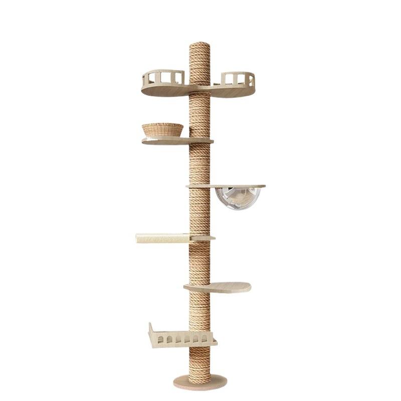 Cat Tree with Condo Scratching Board and Perch for Large Cats Made of Sisal and Solid Wood for All Cat Breeds