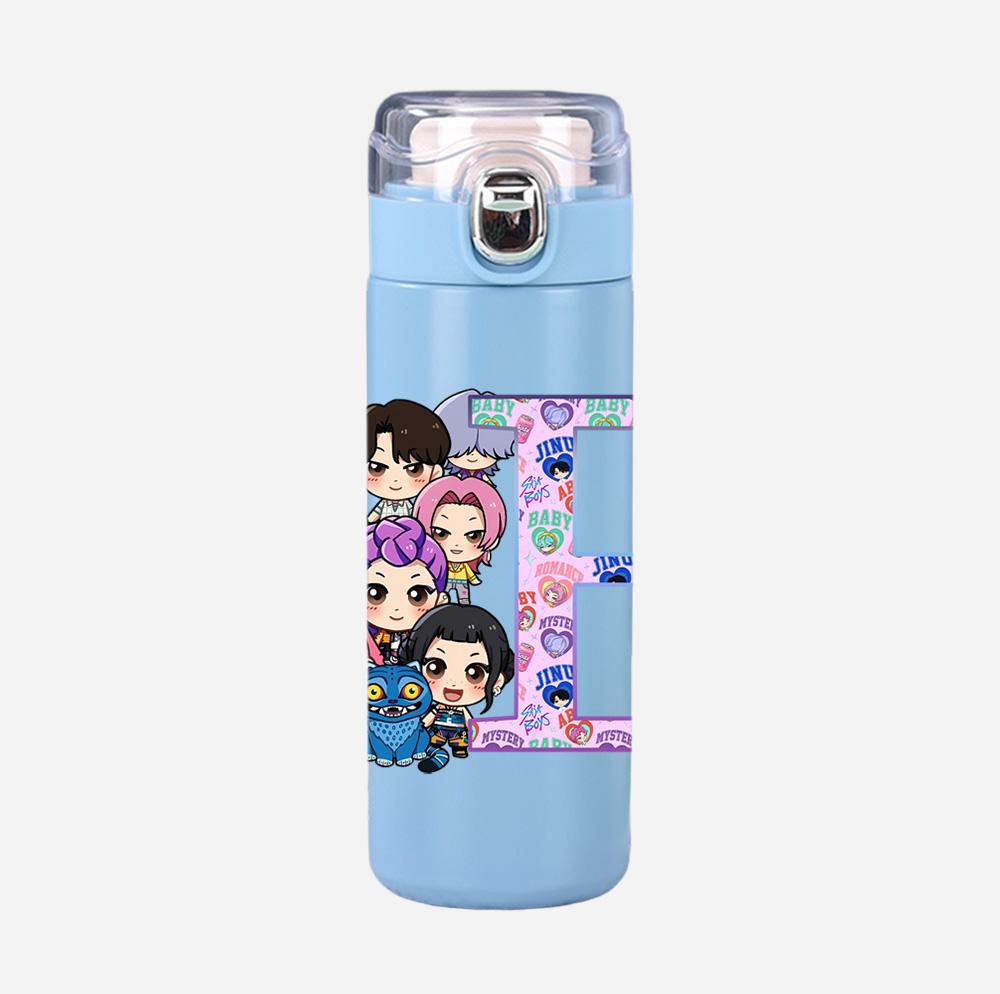 Anime K-Pop 26 English Letter Demon Hunters Printed 400Ml Water Bottle Thermos Cup Portable Stainless Steel Leak Proof Camping Water Cup Kid Gift