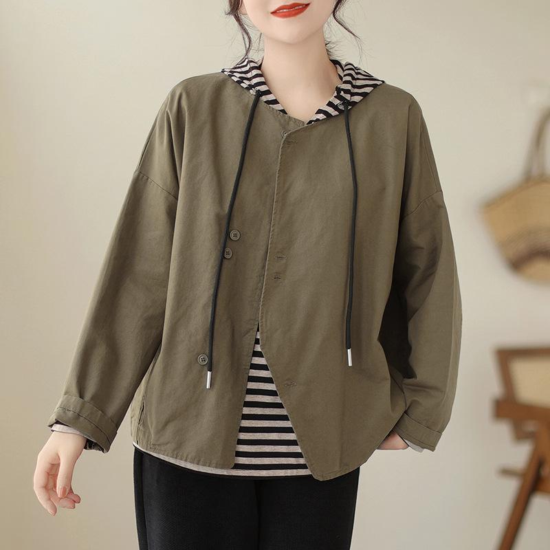 Women s 2026 Spring Loose Fit Washed Cotton Linen Long Sleeve Jacket Cardigan Large