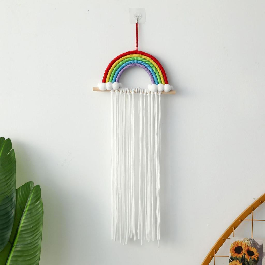 Bow Holder Organizer for Girls Hair Bows Wall Decor Tassels Rainbow Tapestry Clips Hanger