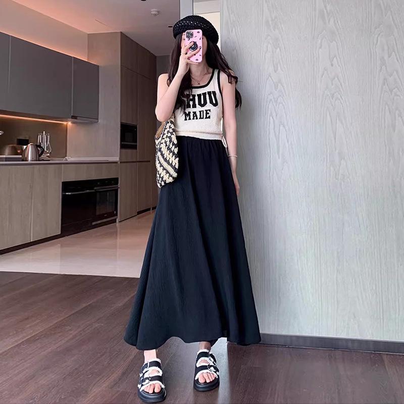

Women s High-Waist White Ice Silk Skirt-Pants - Summer 2026 Casual, Loose, Wide-Leg Style M [Fits 95-120 kg] чёрный