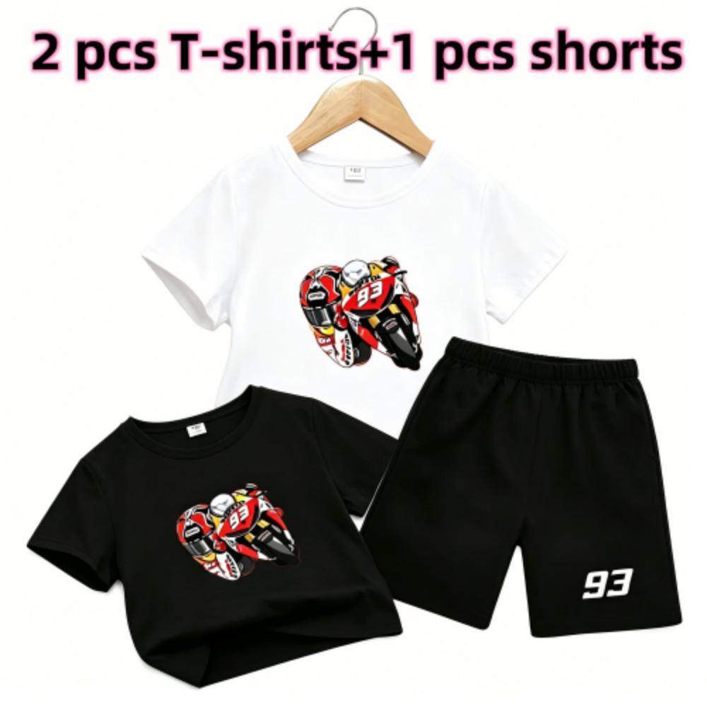 Outdoor Street Motorcycle Rennwagen Muster Druck Nr. 93 Kinder T-Shirt und Shorts 2-teiliges Set Sommer Haus Freizeit Outfit Jungen und Mädchen Sport Set