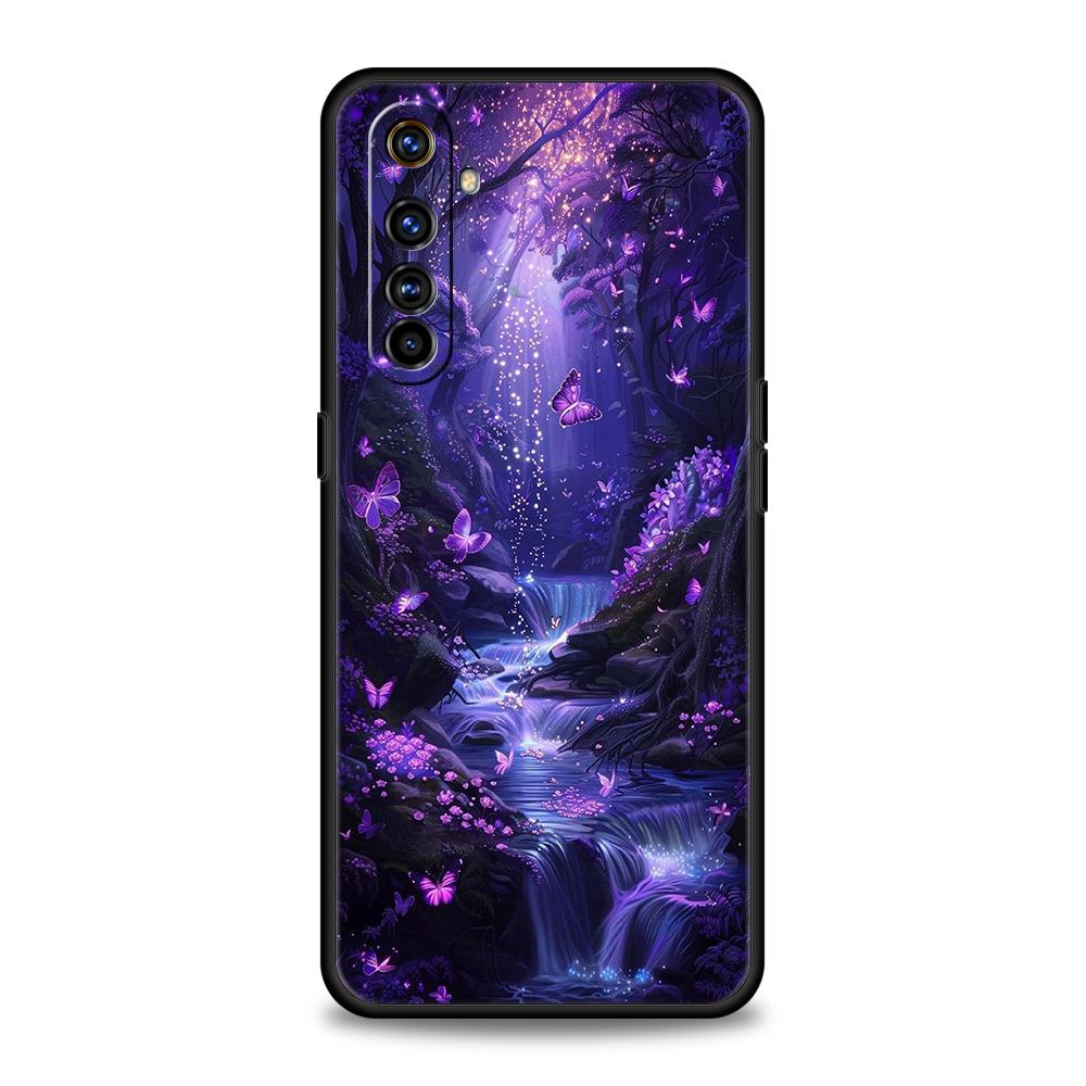 Weiches TPU für Realme 11 10 9 Pro Plus GT2 GT3 GT5 C21 C25 C35 C53 C55 C67 Pro 5G Stoßfeste Handyhülle Art Lila Schmetterling Capas