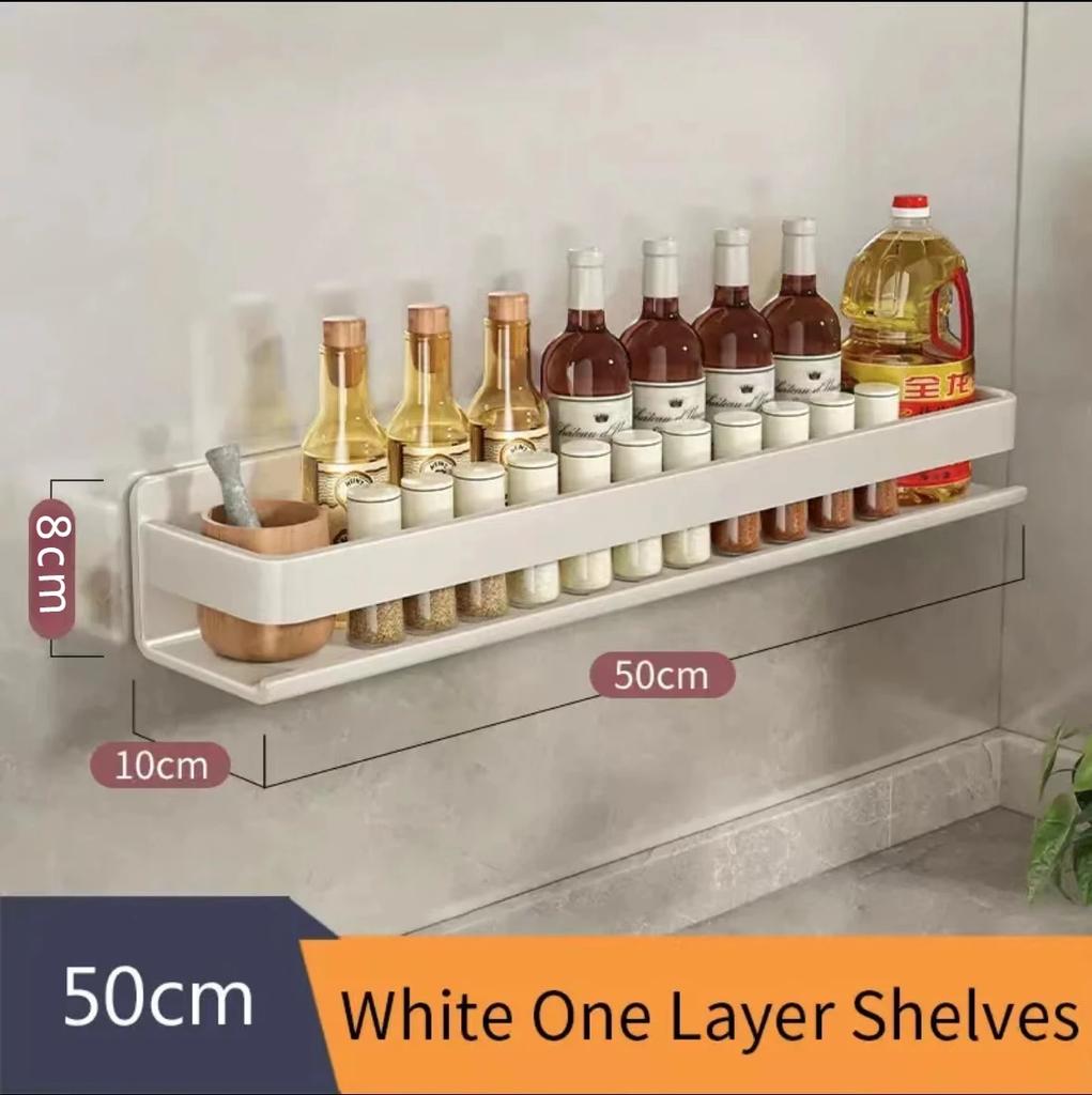 Wall-mounted Aluminum Storage Rack for Kitchen, Makeup Organizer, Bathroom Shelf, Shampoo Shelves, Removable, White