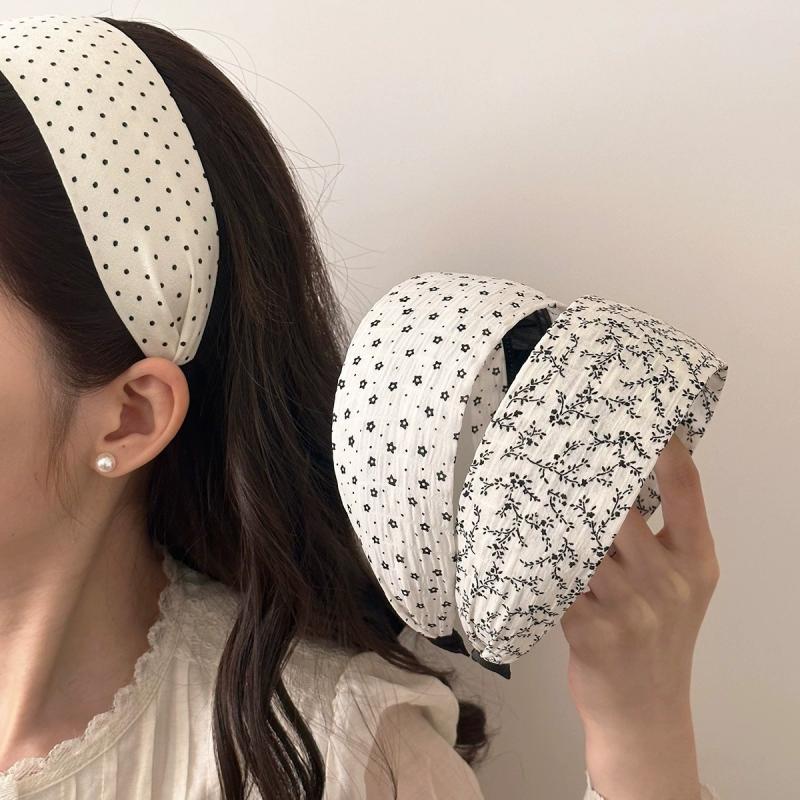 Retro Black White Polka Dots Wide Edge Headbands Woman Temperament Non-Slip Hair Band Hair Accessories