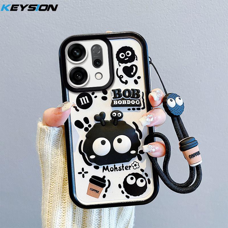 KEYSION Shockproof Case for OPPO Reno14 5G with Lanyard Soft Silicone Cute 3D Cartoon Doll Phone Cover for OPPO Reno 14 5G