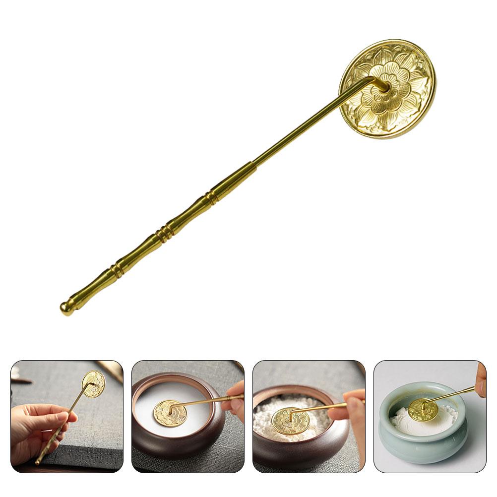 All Copper Long Handle Gray Press Incense Burner Accessory Ash Presser Seal Stick Holder Pressing Tool Supply Spoon