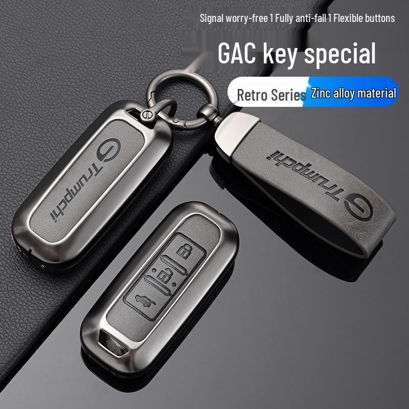 Compatible Key Case for Trumpchi GS4, GS3, GS5, GA6, GA3, GA4 - Metal Leather Car Accessories