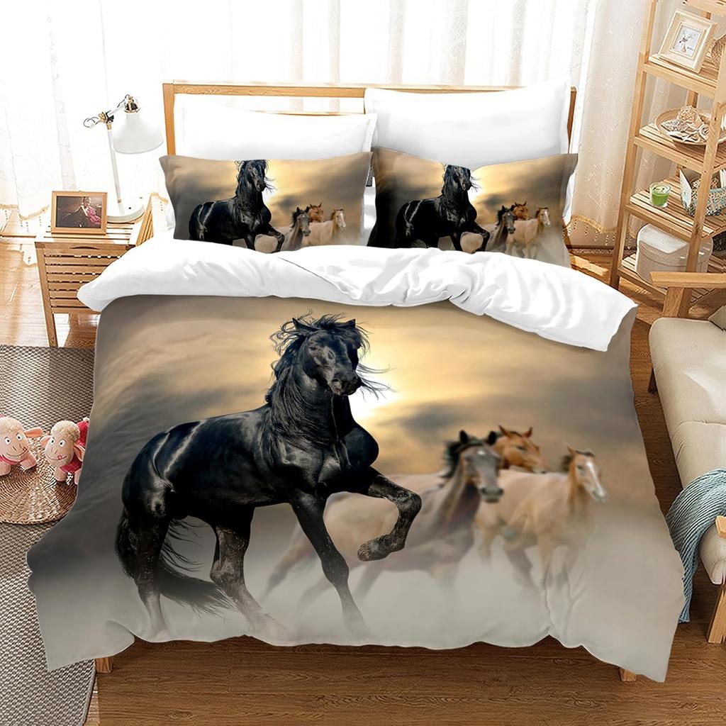 Horse Bedding Set, Microfiber Comforter Cover Horse Print Bedding Set for Children Kids Women, Horse Duvet Cover Set Room Decor