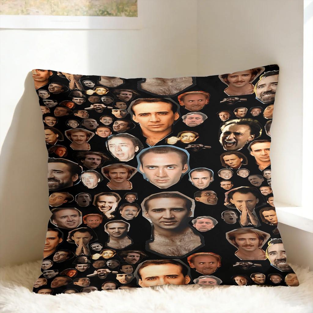 Cozy N-Nicolas Cage Headshot Pillow Cover Comfy Cushion Cover Funny Pillow Case For Sofa Couch Bed Living Room