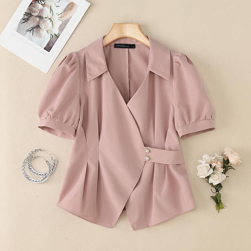 

ZANZEA Женская летняя блузка с V-образным вырезом, повседневная, с коротким рукавом 3XL розовый