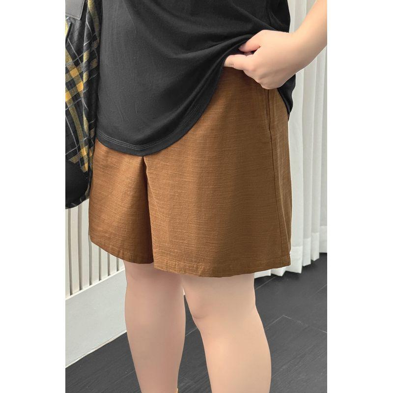 

Plus size women clothing [Yunshu Bamboo Language Shorts] Texture Sense Summer Chubby Girl High Waist Casual 100.00kg Wide Leg Hot Pants Sand Brown 8xl
