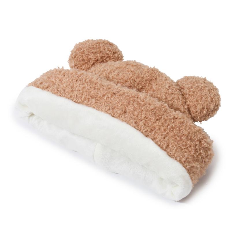 Bear Plush Hat for Women In Autumn and Winter Pullover Cute Hat Plus Velvet Thickened Confinement Period Warm Cold Ear Protection Cold Hat