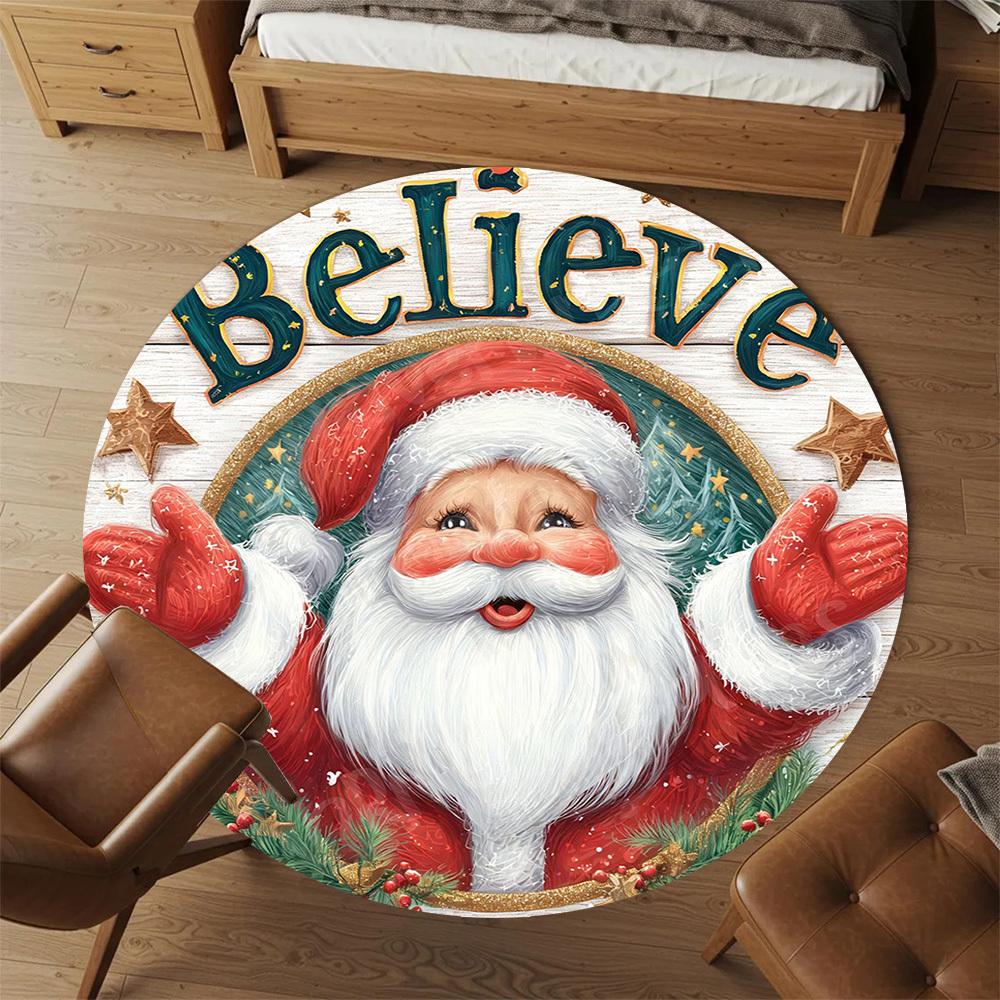 1PC Santa Claus Believe Office Round Area Rug, Under Office Chairs Bedroom Living Room Home Decor, Carpet for Office -1110145