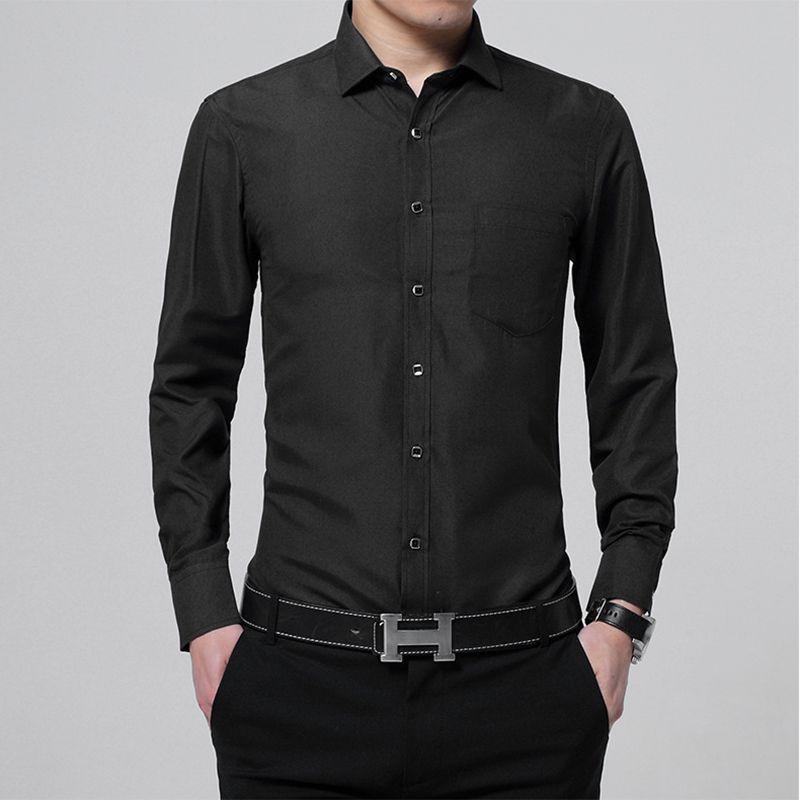 Versatile New Men's Casual Long Sleeve Slim Fit Solid Cotton Dress Shirts