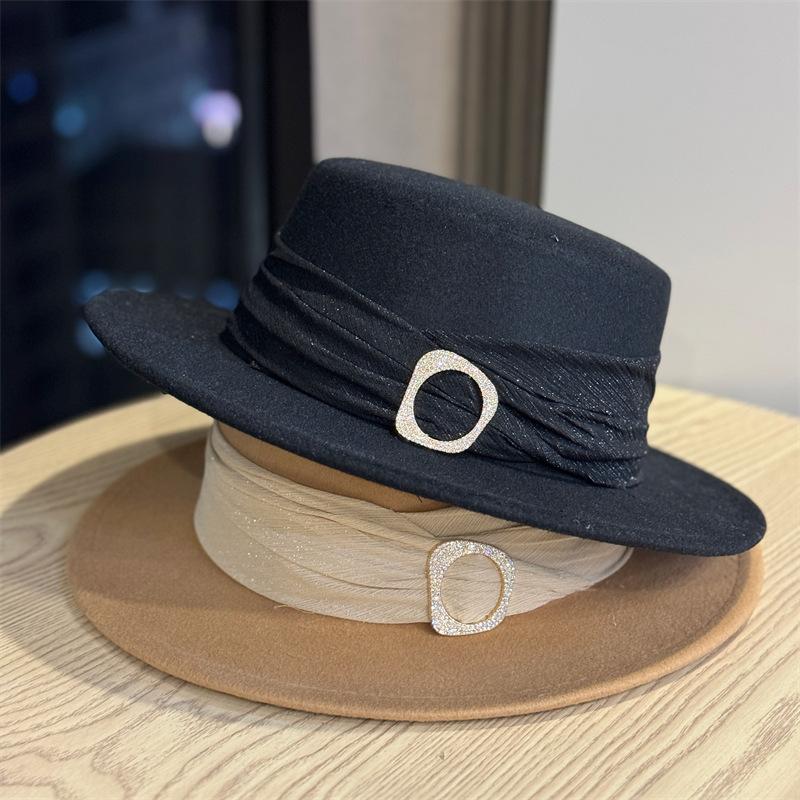 Retro British Style Elegant Woolen Hat High Sense Temperament Hepburn Style Celebrity Flat Top Bucket Hat Basin Hat Female Tide
