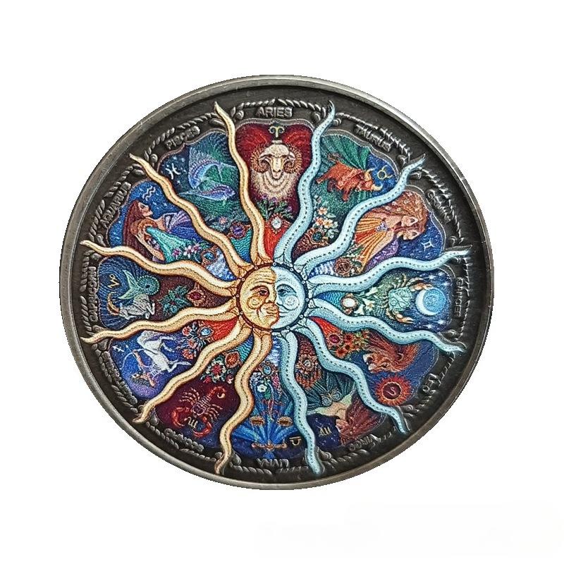 Commemorative Medals, Color Printed Commemorative Coins, Twelve Zodiac Metal Commemorative Coins, Foreign Virtual Coins, Christmas Gift