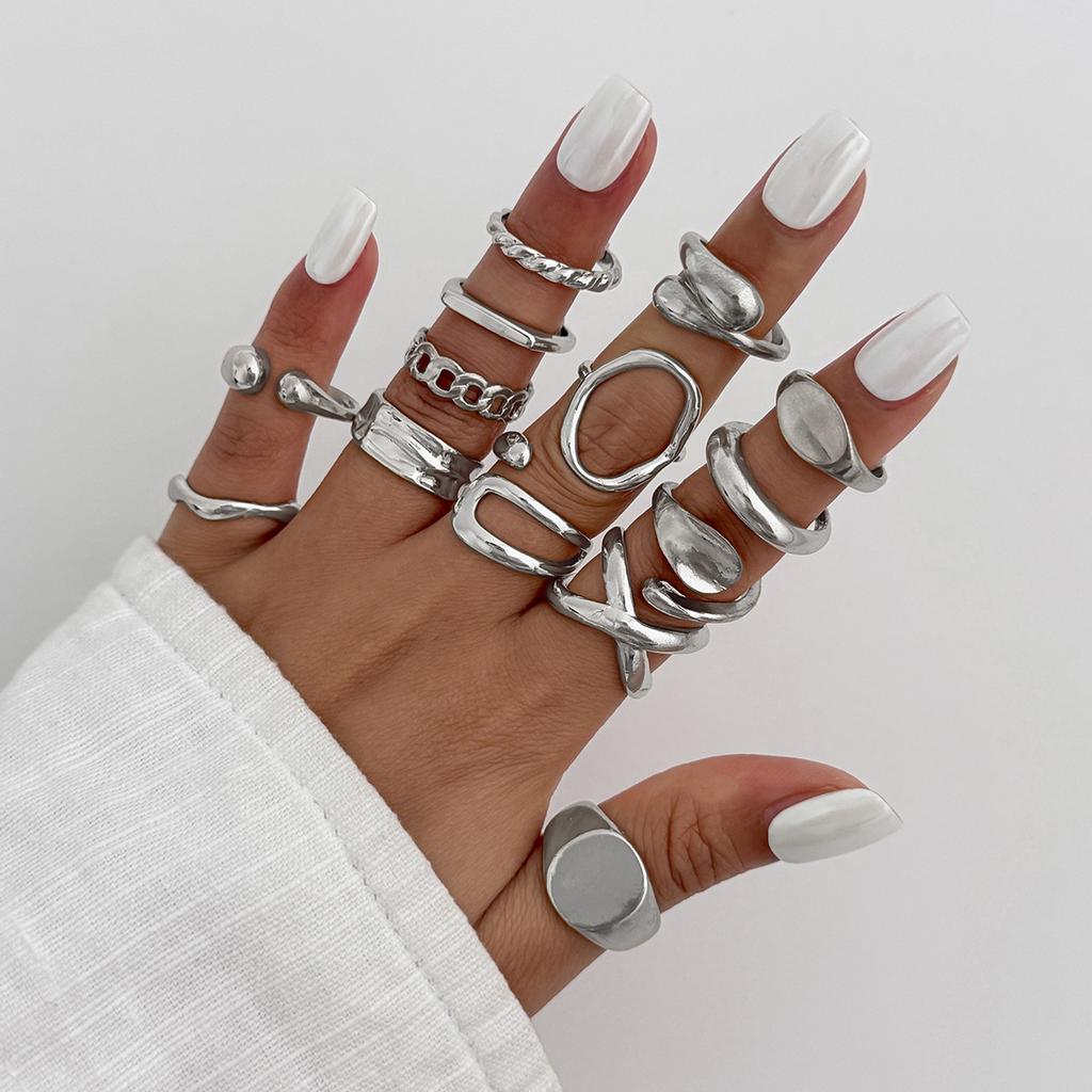 Vintage Gold Color Geometric Rings Trendy Finger Jewelry Hollow Out Adjustable Ring Set for Women Men Retro Boho Fashion Party Gift