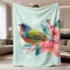 2026 Latest Flannel Blanket 1pc Soft Flannel Floral Bird & Pastel Spring Flowers Throw Blanket Mint Green & Pink Snowflake Design with Turquoise for B