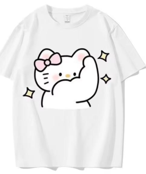 2026 HelloKitty Sanrio Printed Cotton TShirt Summer Cartoon Design Childrens Roundneck Fashion LooseFitting Casual Wear