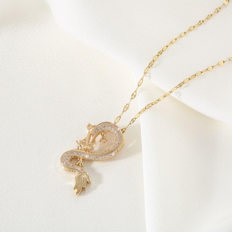 Lip Chain Hip Hop Domineering Infinite Copper Micro-inlaid Zircon Dragon Lady Necklace Temperament Light Luxury Niche Design Sense
