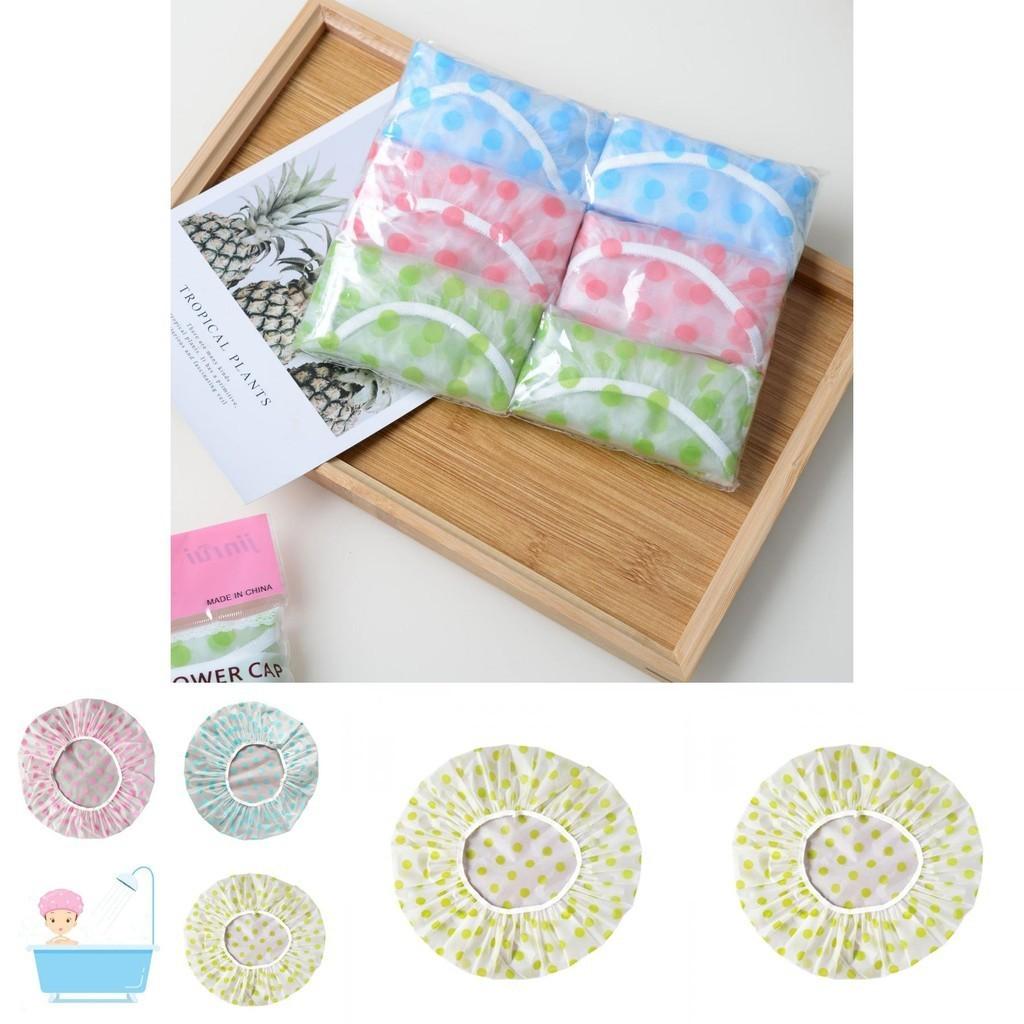Waterproof Colored Polka Dot Shower Cap Reusable Adult Spa Accessory