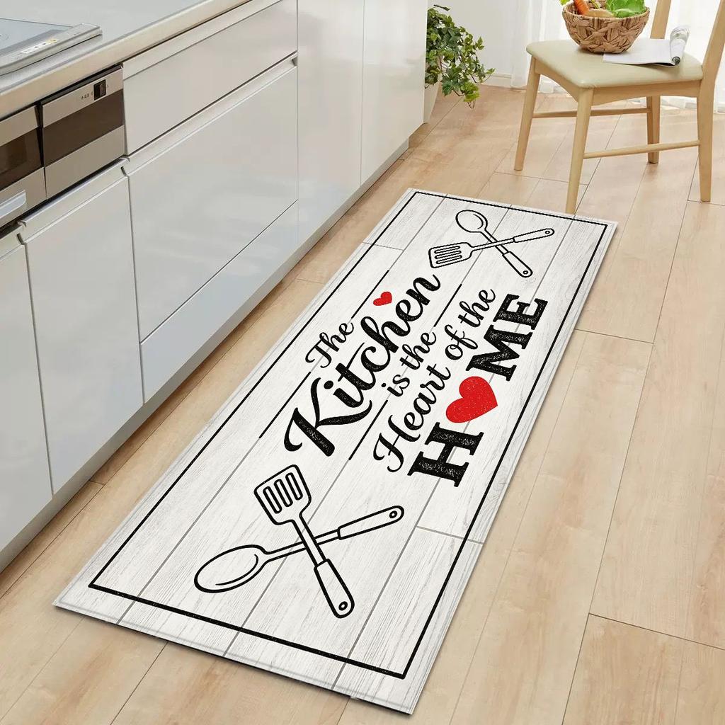 Black Chalkboard Kitchen Utensil Print Runner Mat Non Slip Oil Water Resistant Long Floor Mat for Kitchen Sink Home Decor