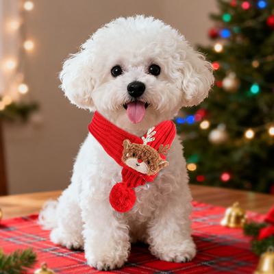 Yousheng Christmas Pet Scarf Adjustable Size Snowman Santa Claus Xmas Tree Decor Festive Design Pet Cat Knitting Scarf Photo Prop
