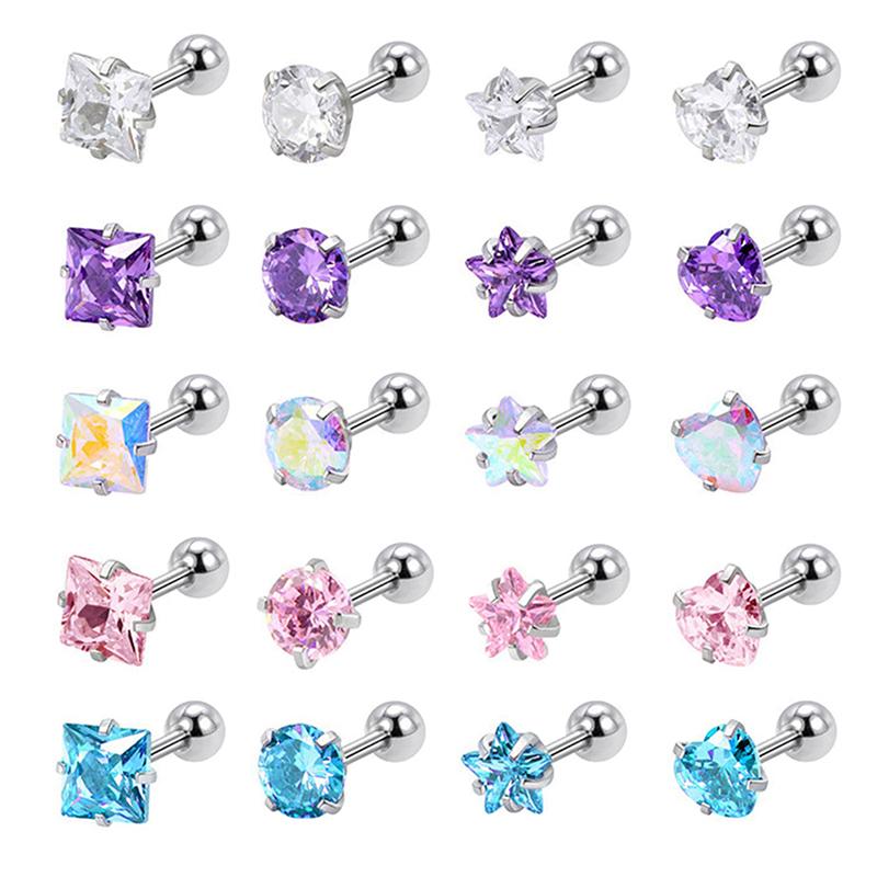 1 Pair 4Mm Multicolor  Stud Earrings For Women Ear Bone Nail Cartilage Ea