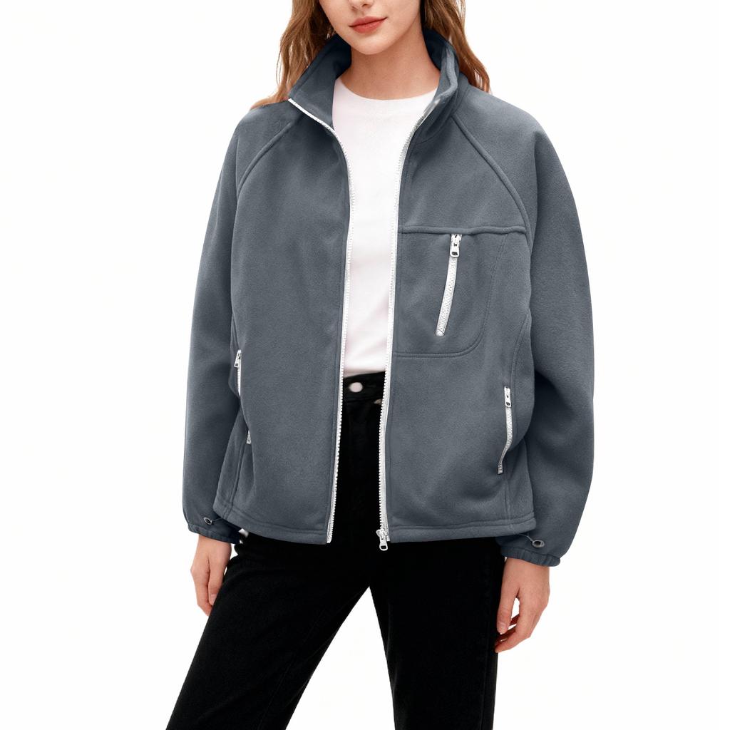 Women's Fashionable Casual Plus Size Long Sleeve Thickened And Fleece Line Stand Up Collar Coat