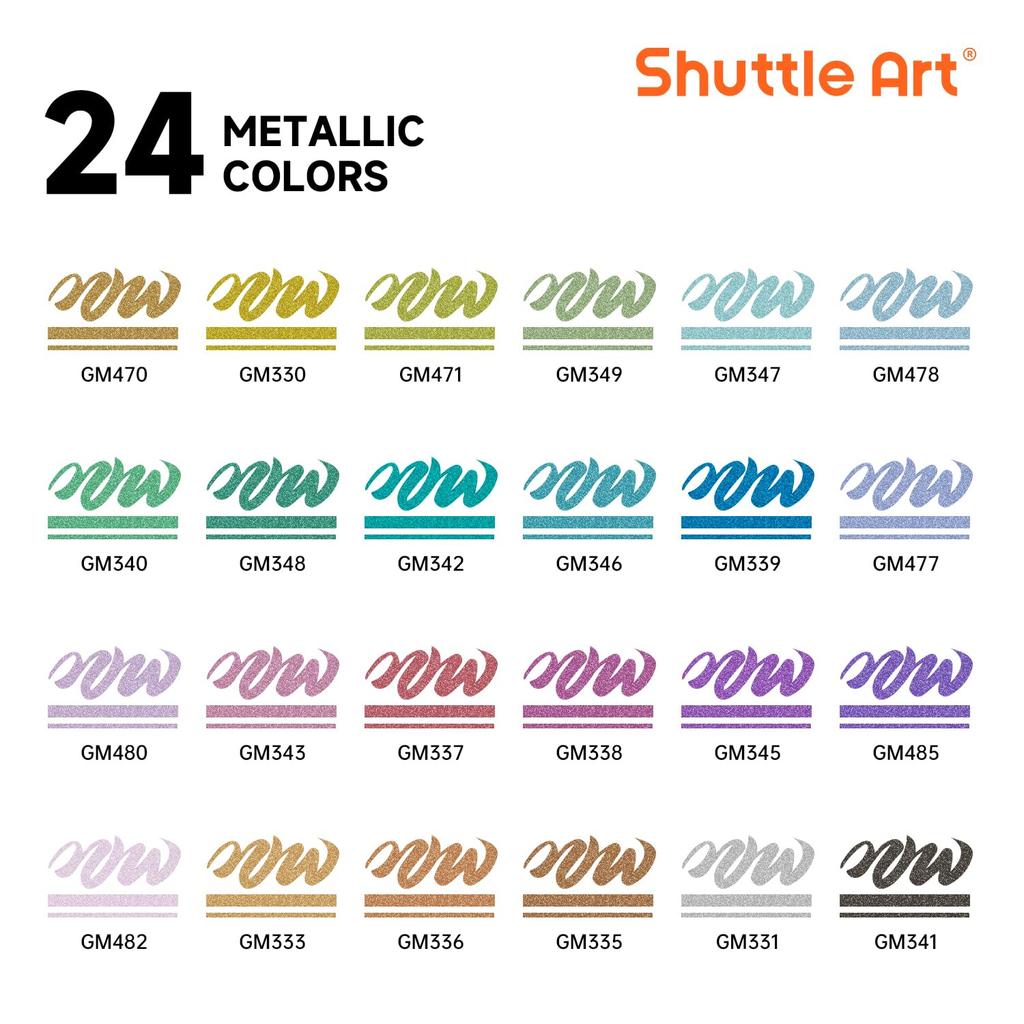 Shuttle Art Acrylic Metallic Color Pens with Brush Paint and Perfect for and Includes Storage Perfect for DIY and Art A Great Markers, 24-Color Set,
