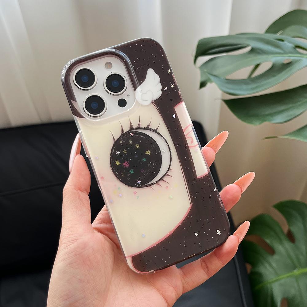 Cute Anime Shinning Eyes Cartoon Phone Case for IPhone 17 16 15 14 Pro 13 Max Comic Girl Glittering Big Eyes Bling Back Cover