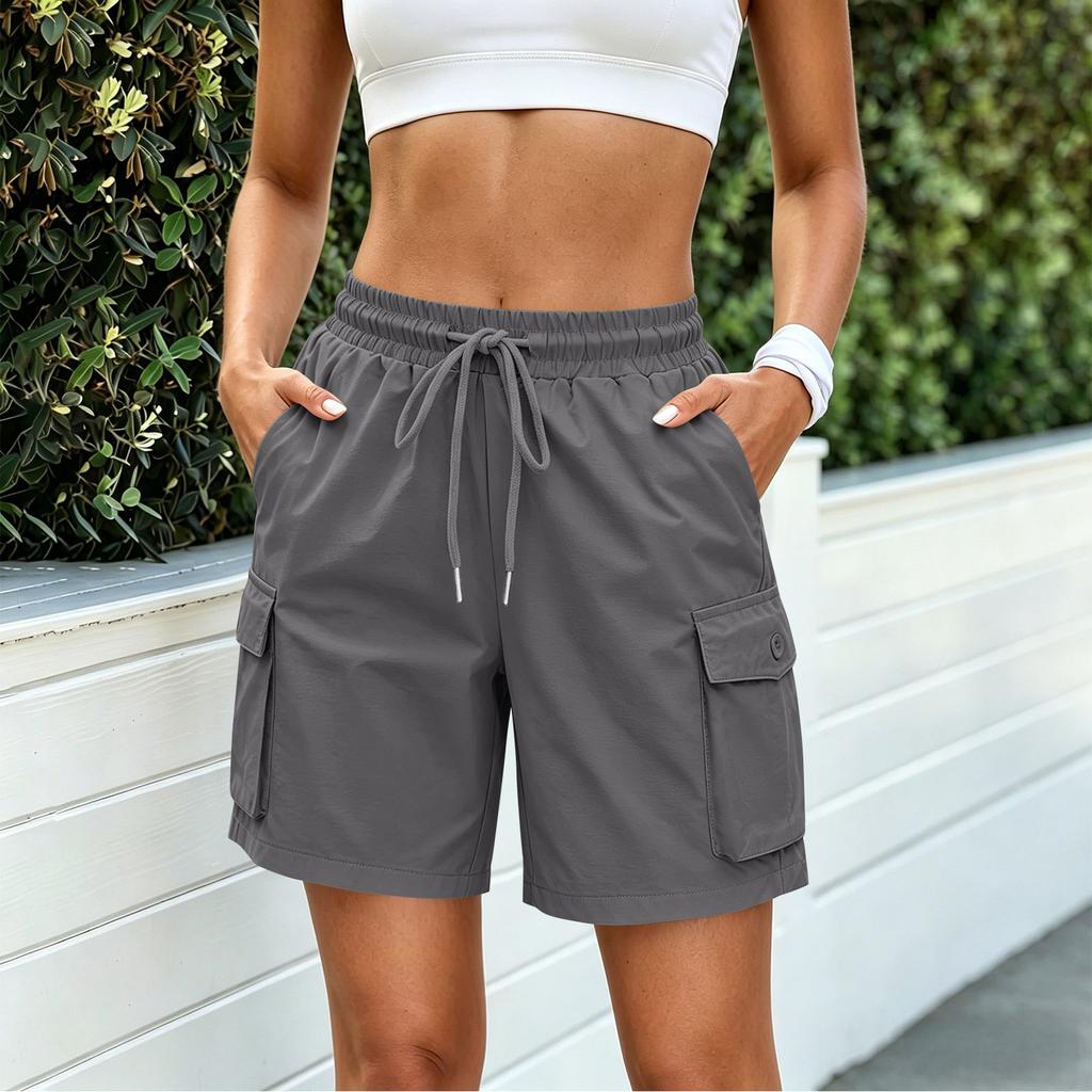 Shorts cargo à jambes droites pour femmes, coupe décontractée, shorts de randonnée avec taille à cordon de serrage, shorts décontractés pour le surf, la plage, les activités de plein air