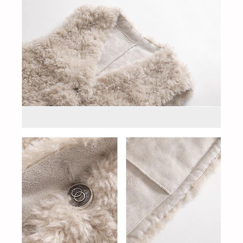 Fur Vest Coat Women Sleeveless All Match Waistcoat Autumn Winter V Neck Button Warm Lamb Hair Sleeveless Jacket