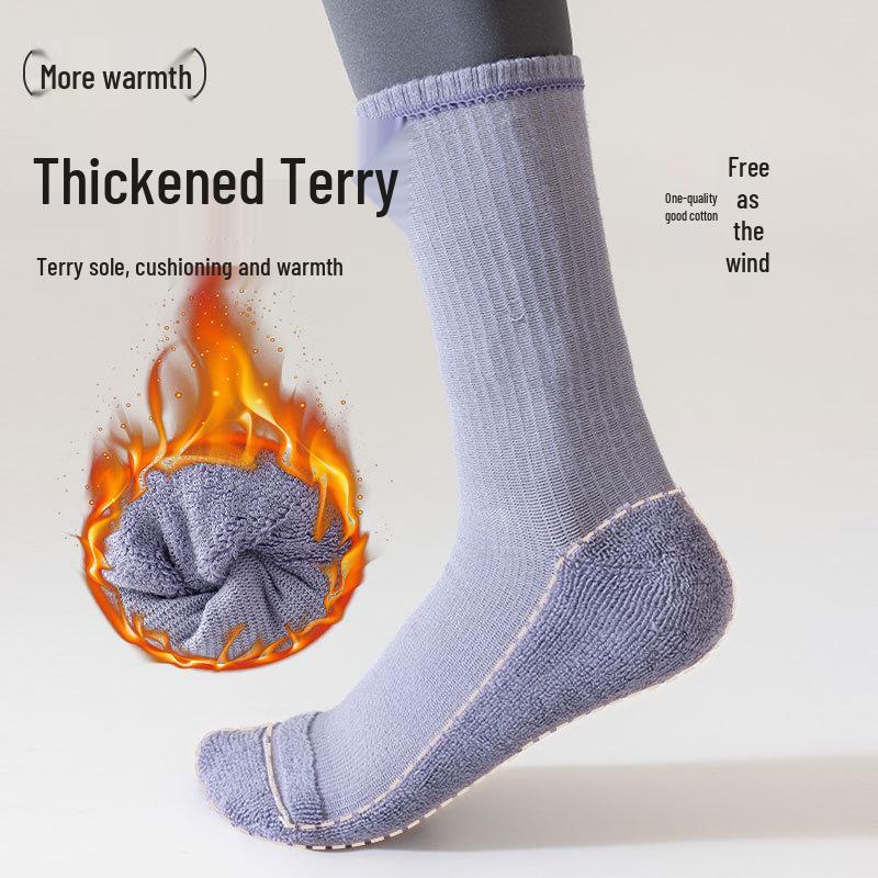 Women's Non-Slip Mid-Calf Yoga Socks - Thick Terry Pilates Fitness Socks