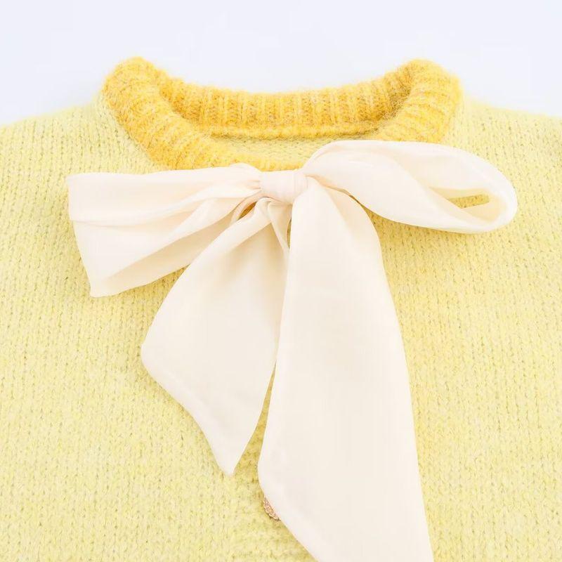 Kaslead New Women Clothes Western Style Fashion Simple Bow Decoration Knit Cardigan