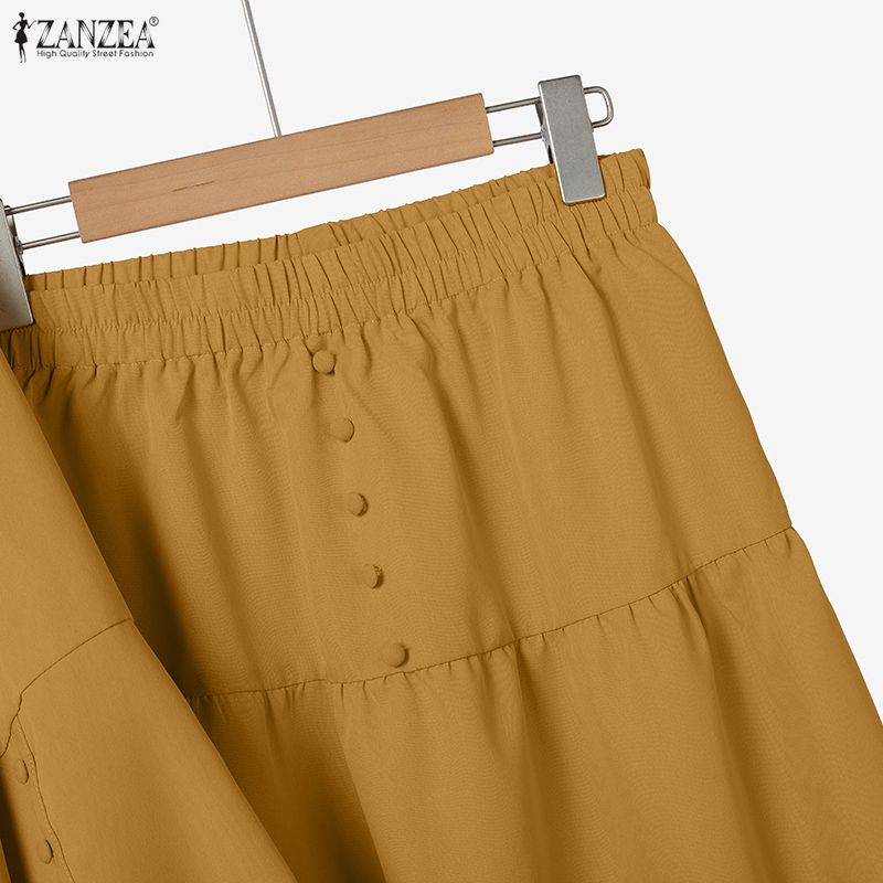 ZANZEA Damen Langarmbluse und Lange Röcke Lässige Zweiteiler Anzugsets