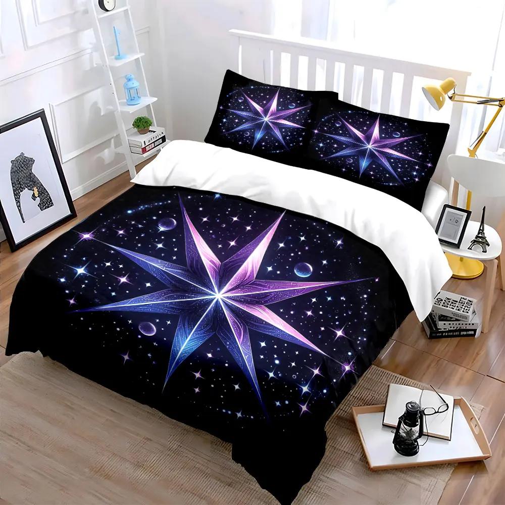 Starry Galaxy Themed Dcor Set Soft Comfortable Duvet Cover Bedding Set Included 1*Duvet Cover & 2*Pillowcases Gift