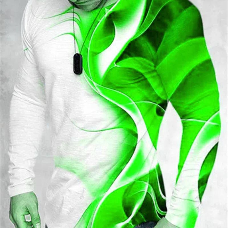 Långärmade Tie-dye Herr Mode T-shirts Vår Höst 3D Gradienttryck Street Style Herr T-shirts 6XL Plus Size Lediga Toppar