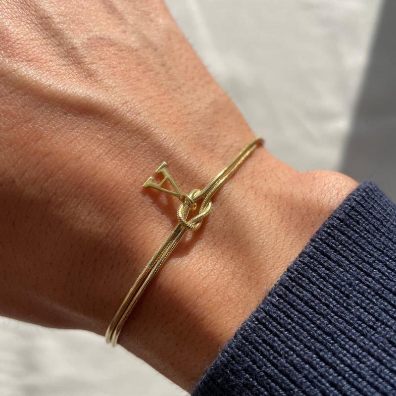 Custom Initial Love Knot Bracelet, Dainty Stainless Steel Couple Snake Chain Infinity Knot Bracelet Set, Handmade Christmas Gift